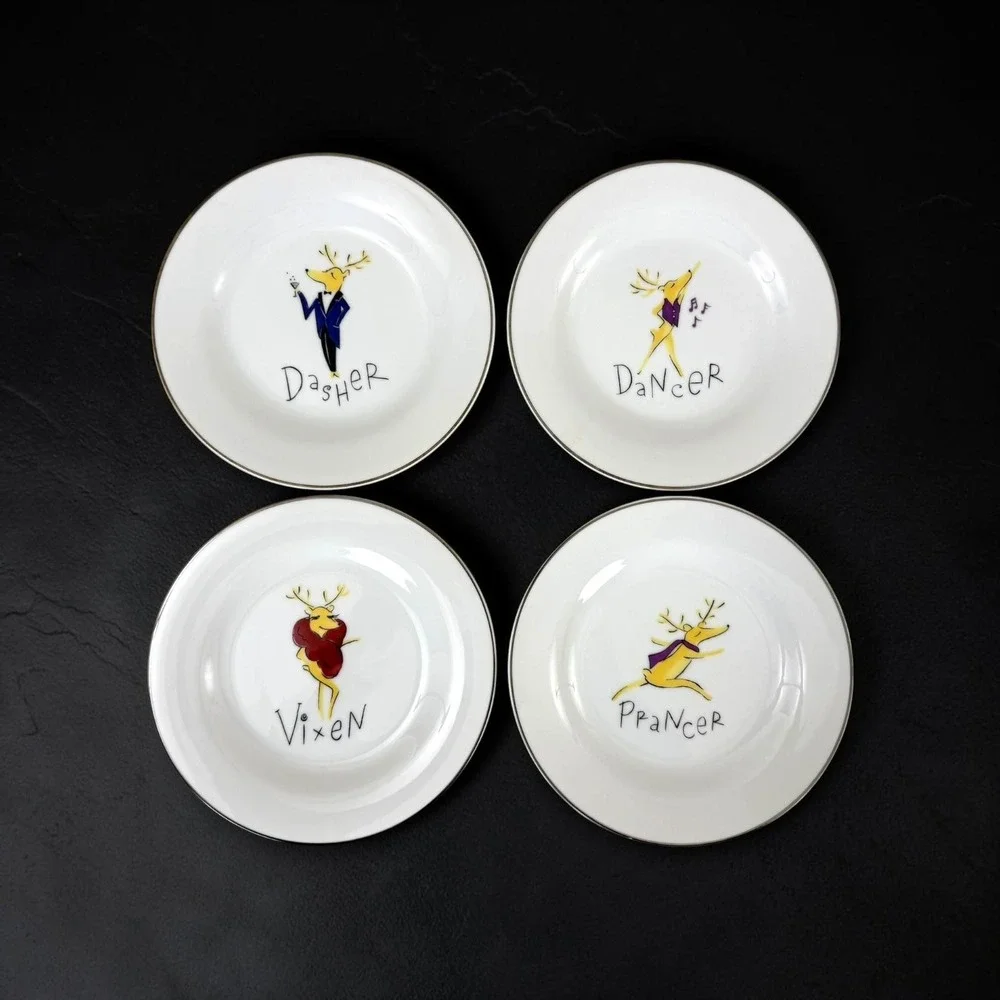 Pottery Barn Reindeer Salad Plates Set 4 8.5